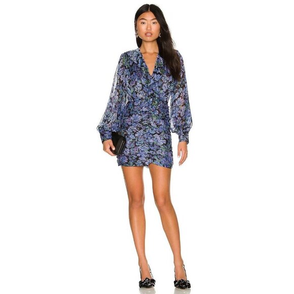 Sabina Musayev Lark Chiffon Floral Mini Dress Black Print Womens Size Medium - Picture 1 of 11